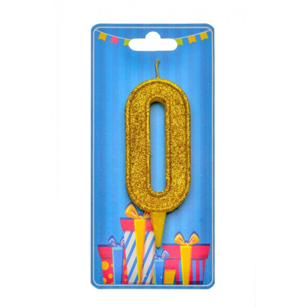 Свічка для торта "Цифра 0" 8008-0001 золото блиск (8008-0001)
