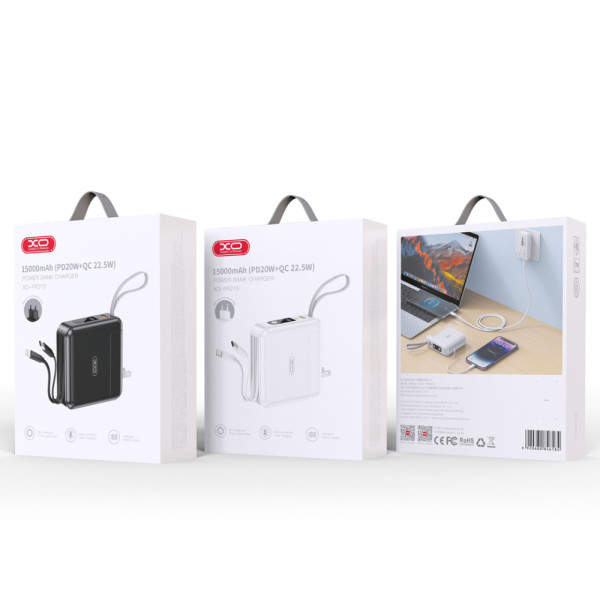 Повербанк XO PR215 15000mAh with cable TYPE-C, Lightning Арт.43107