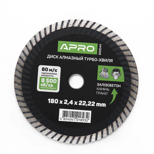 Диск до бетону 180х2,4мм (22-24%) турбо-хвиля APRO Арт.830044