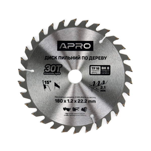 Диск пильний по дереву 180х22,2(20) х30Т APRO Арт.830134