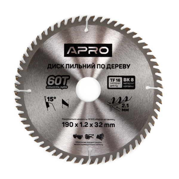 Диск пильний по дереву 190х32(30)х60Т APRO Арт.830177