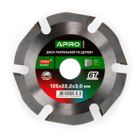 Диск пильный по дереву с твердосплавными напайками 125х22.2мм 6Т APRO Арт.830099
