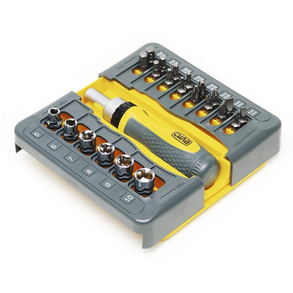 Отвертка реверсивная с битами и насадками CrV Трансформер 22шт СИЛА Арт.302016