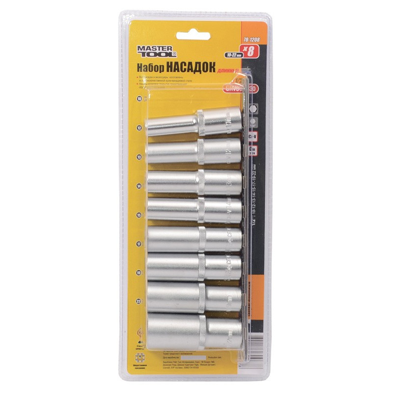 Набір довгих насадок торцевих MASTERTOOL 1/2" 8шт.Арт.78-1208