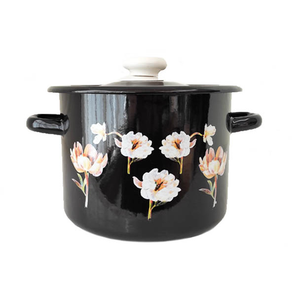 Каструля емальована 1.5л 1615/4 Квіткова фантазія чорна Арт.34792