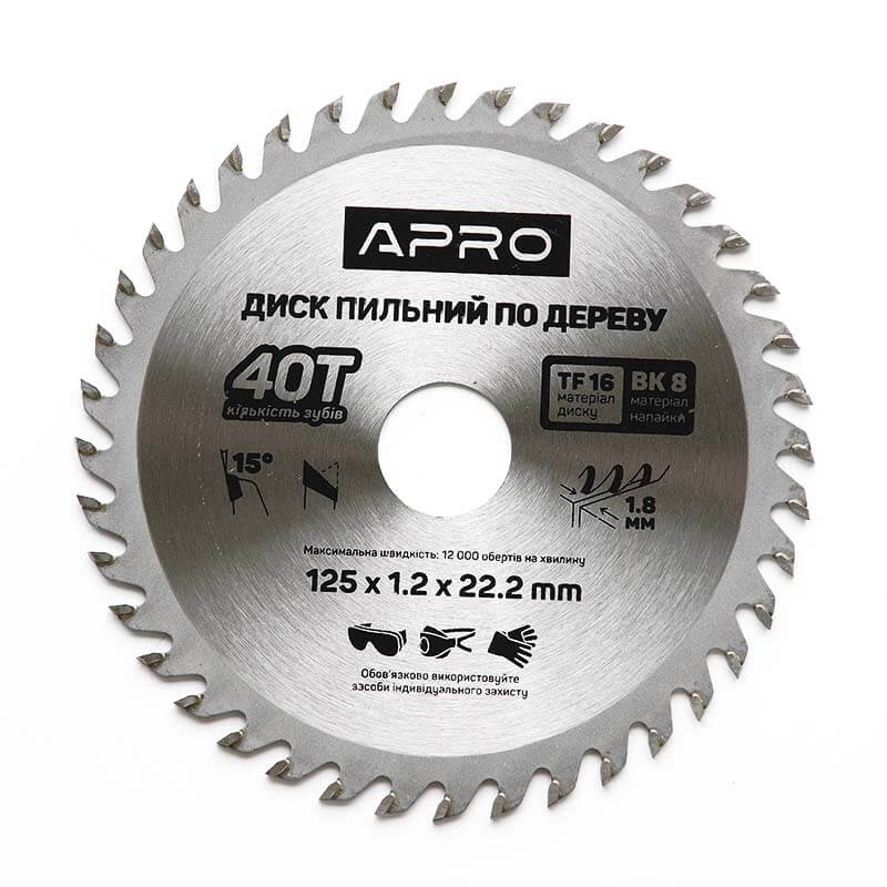 Диск пиловий до дерева 125х22,2х40Т APRO Арт.830105