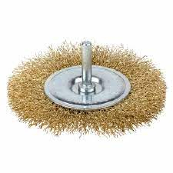 Щітка дротяна дископодібна хвостовик Ø100мм Ø6мм (латуньована) GRAD Арт.9032105