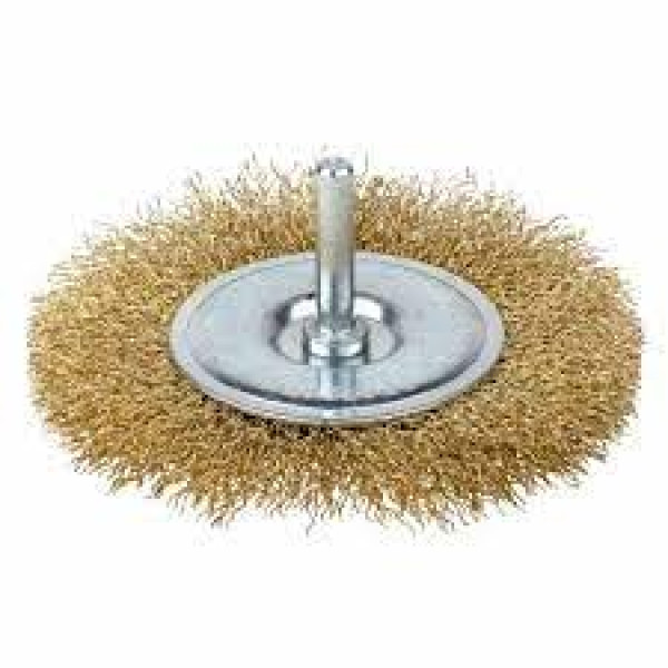 Щітка дротяна дископодібна хвостовик Ø75мм Ø6мм (латуньована) GRAD Арт.9032075
