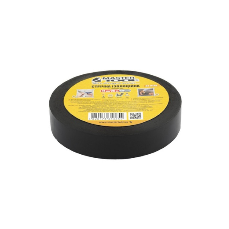 Ізострічка стрічка 19мм 18м чорна MASTERTOOL Арт.44-9125 Ізострічка стрічка 19мм 18м чорна MASTERTOOL Арт.44-9125