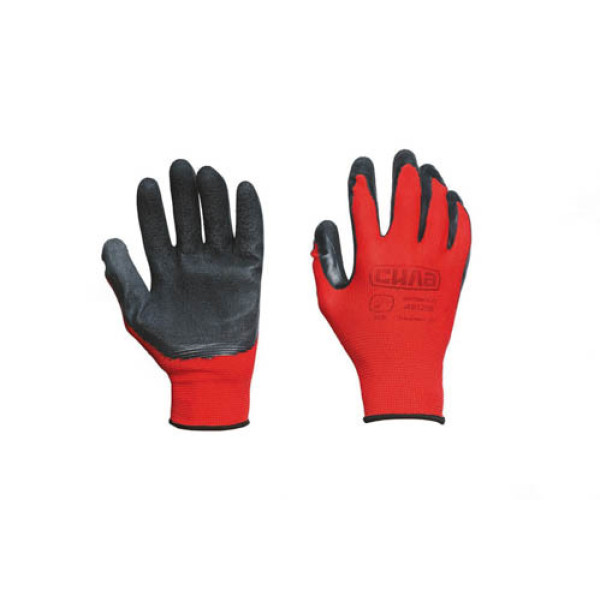 Рукавички з нітриловим покриттям р10 червоний+чорний (СИЛА) Арт.481212