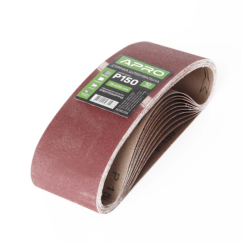 Стрічка шліфувальна нескінченна APRO P150 75×533мм 10шт Арт.828056