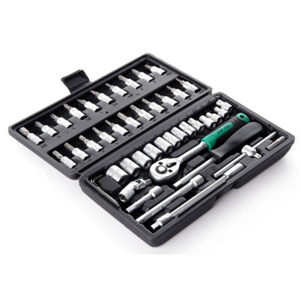 Набор насадок (инструментов) торцевых c трещоткой CrV 1/4, (72Т) (46шт) Арт.252046