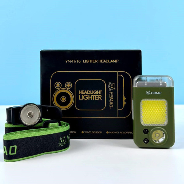 Фонарик налобный-зажигалка YM-T618 LED, COB, Motion Sensor, Li-Ion аккумулятор, Type-C Арт.50609