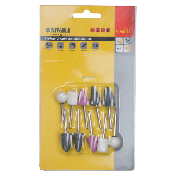 Набір головок шліфувальних хвостовик Ø3.2мм 10шт Sigma Арт.9190021