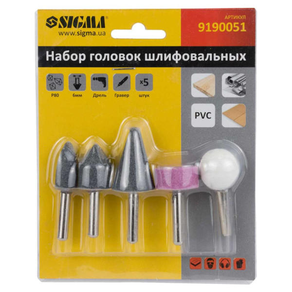 Набір головок шліфувальних хвостовик Ø6мм 5шт Sigma 9190051