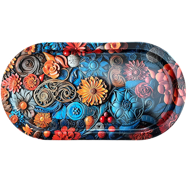 Блюдо емальоване 37см Квіткова мозаїка овальне Арт.49305