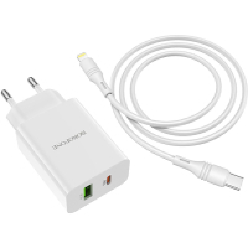 Зарядний пристрій BOROFONE BA56A Lavida PD20W+QC3.0 charger Type-C to Lightning White Арт.BA56ACLW