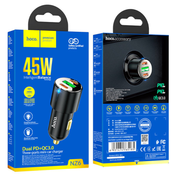 Автомобільне зарядне пристрій Hoco NZ6 PD45W+QC3.0 Арт.34634